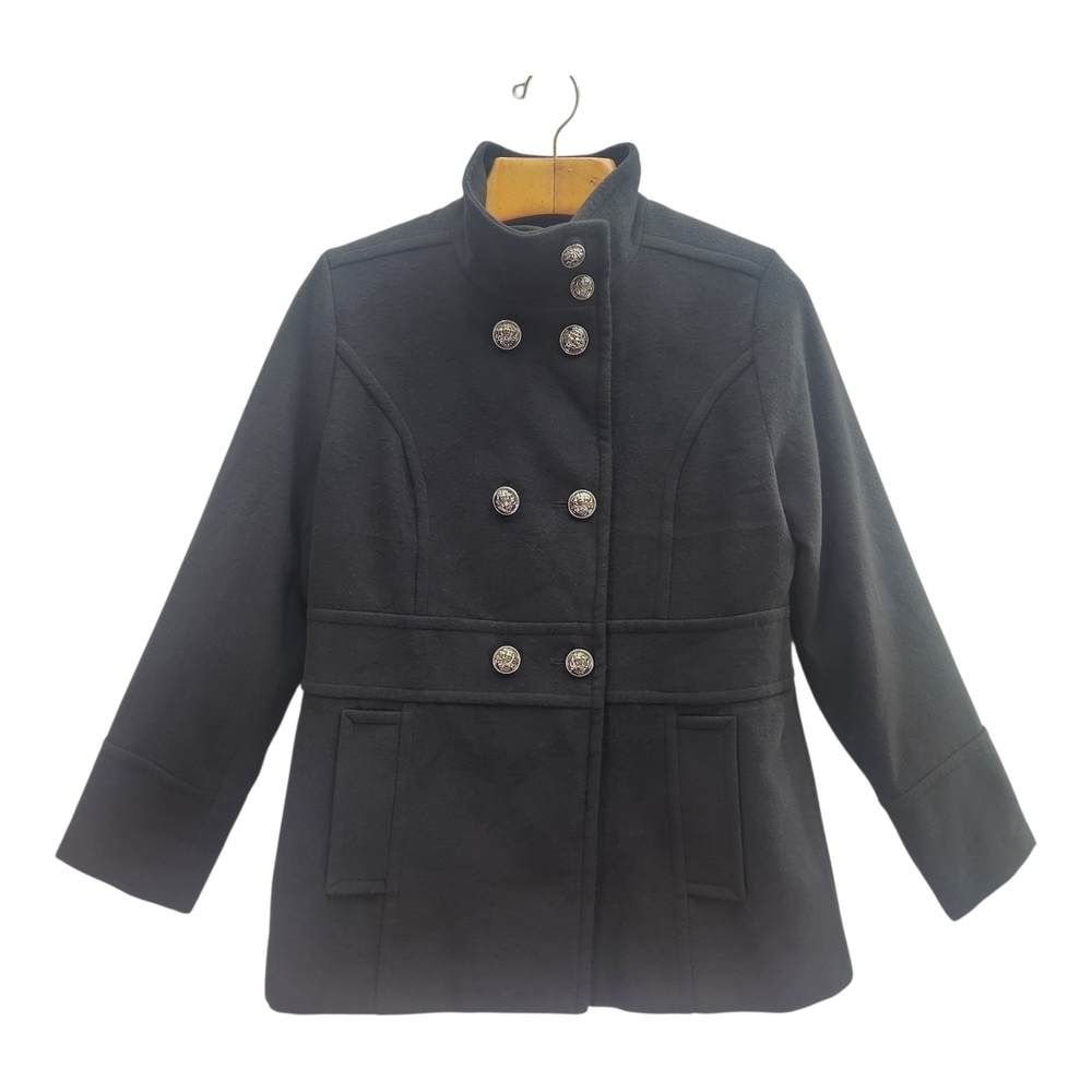 Liz Claiborne Black Pea Coat with Silver Buttons